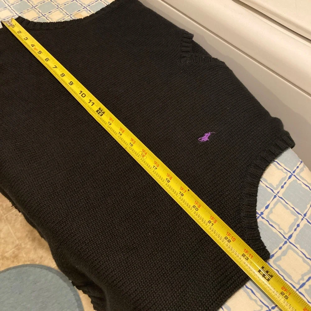 Vintage Polo Ralph Lauren Mens XL Black Cotton V-Neck knit Sweater Vest 90s Pony